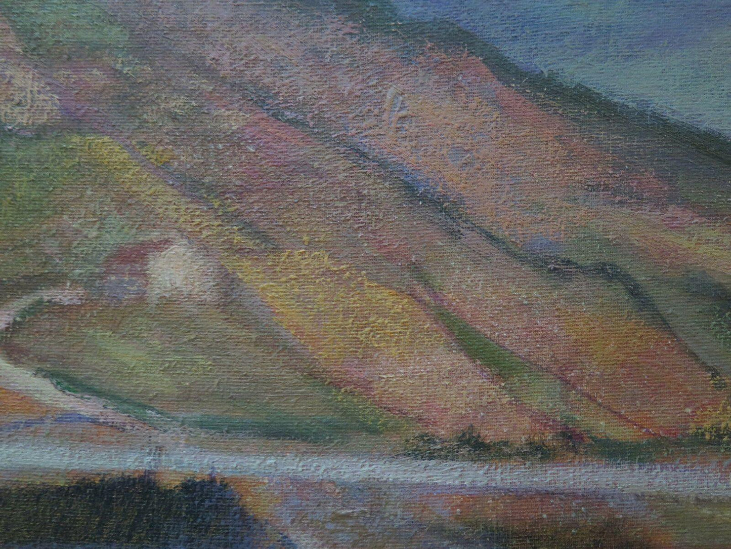 PAESAGGIO IN STILE IMPRESSIONISTA QUADRO ANTICO PAESAGGIO IN RIVA AL FIUME p7 - Belbello Antiques