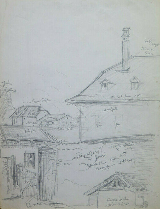 ANTIQUE DRAWING PREPARATORY SKETCH COUNTRY VIEW SWITZERLAND GERMANY BM53.2