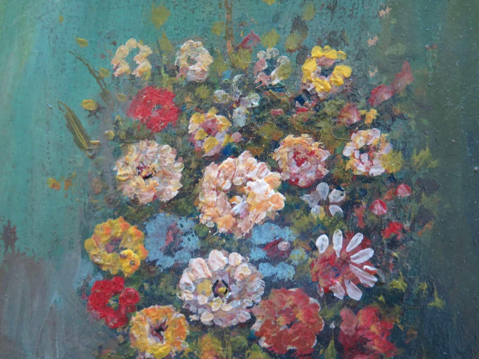 QUADRO DIPINTO AD OLIO SU TAVOLA IN STILE IMPRESSIONISTA FIORI FLOREALE v - Belbello Antiques