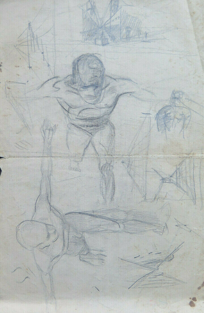 ANTIQUE DRAWING STUDY OF THE HUMAN BODY PENCIL ON PAPER 1940s SKETCH SKETCH P28.6