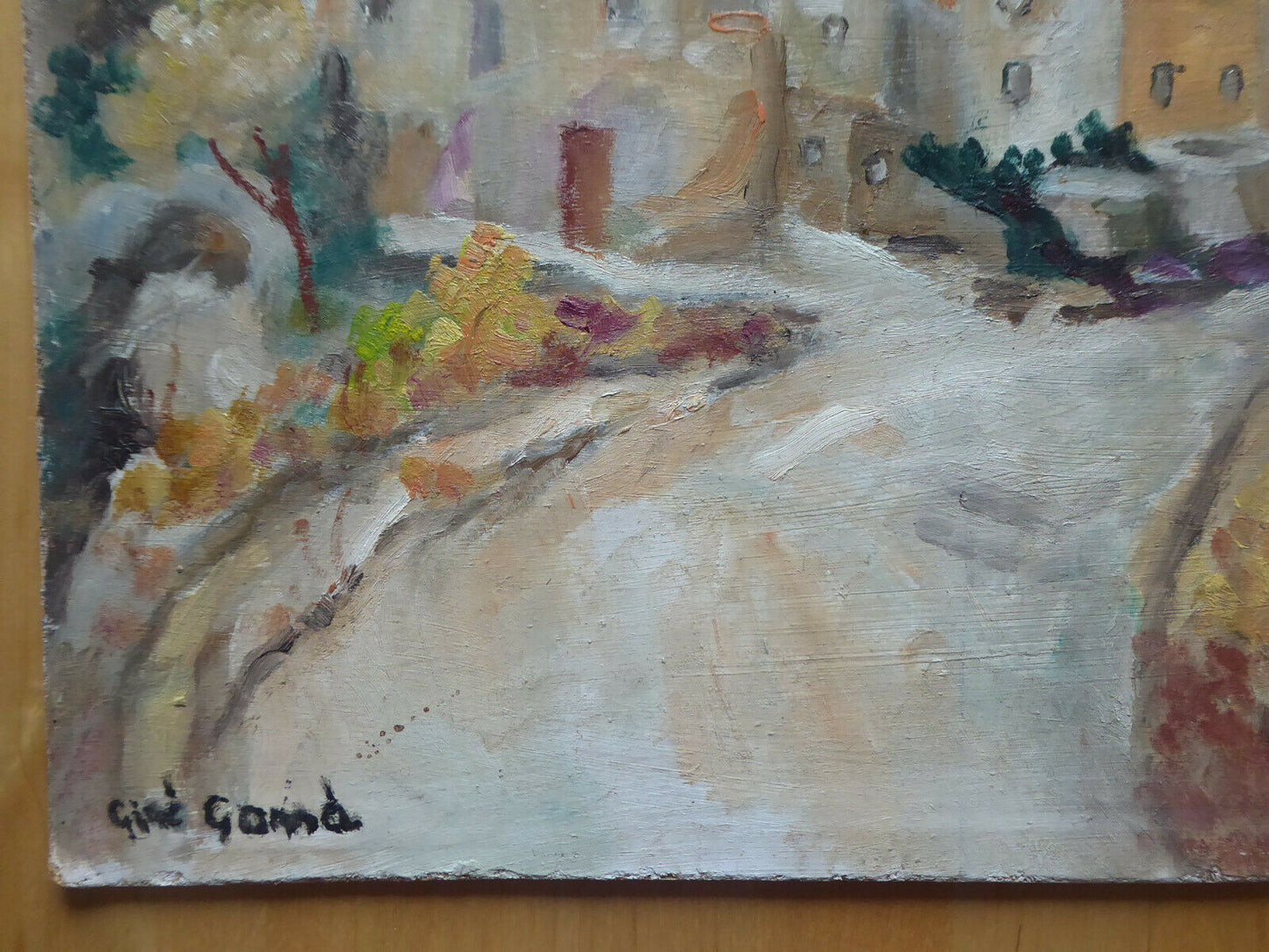 VECCHIO QUADRO OLIO VINTAGE PAESAGGIO SPAGNA FIRMATO GINÈ GOMÀ CAMPAGNA MD2