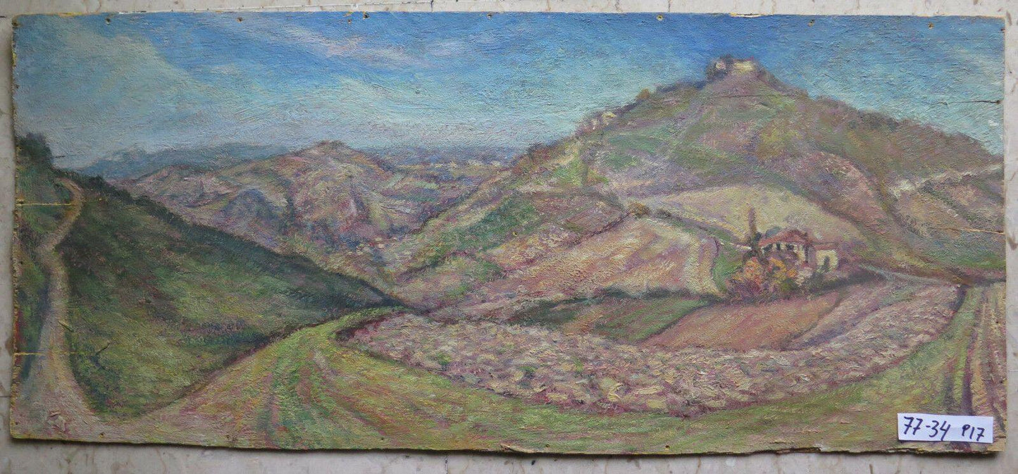 PAESAGGIO DELL'APPENNINO BOLOGNESE QUADRO ANTICO OLIO TAVOLA GETANO PANCALDI p17 - Belbello Antiques