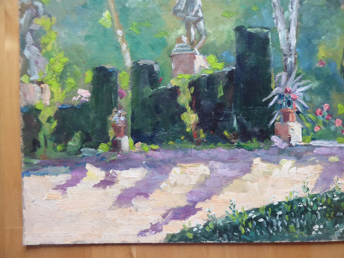 OLD OIL PAINTING RETIRO PARK OF MADRID SIGNED AND POPPY LANDSCAPE MD2 