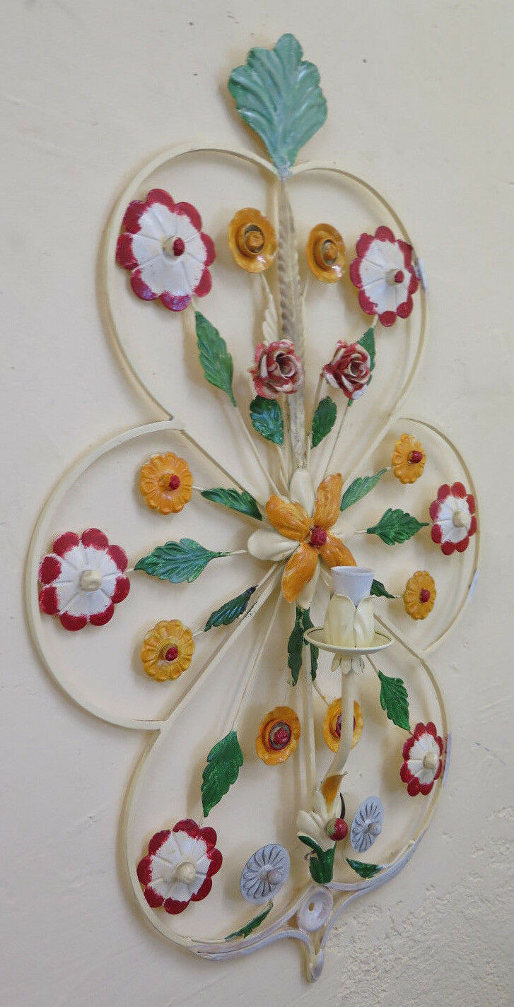 FLOWER WALL LIGHT IN WROUGHT IRON VINTAGE FLORAL STYLE HANDMADE LIGHT CH-10