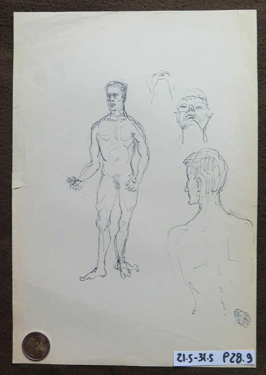 VECCHIO DISEGNO NUDO MASCHILE STUDIO SCHIZZO BOZZETTO AUTORE G. PANCALDI P28.9 - Belbello Antiques