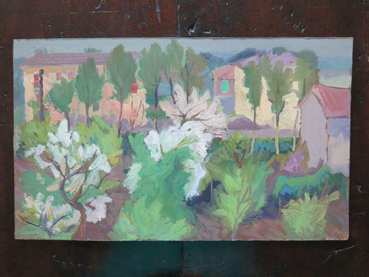 PANORAMA DAL BALCONE DI CASA QUADRO MODERNO ANNI SESSANTA ORIGINALE GARANZIA p18 - Belbello Antiques