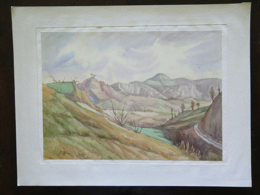 PAINTING LANDSCAPE OF EMILIA ROMAGNA HILLS SIGNED PANCALDI PAINTER OF MODENA P14