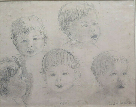 QUADRO ANTICO RITRATTI DI BAMBINI FIRMATO FRANCIA INIZIO SECOLO DISEGNO BM53.3