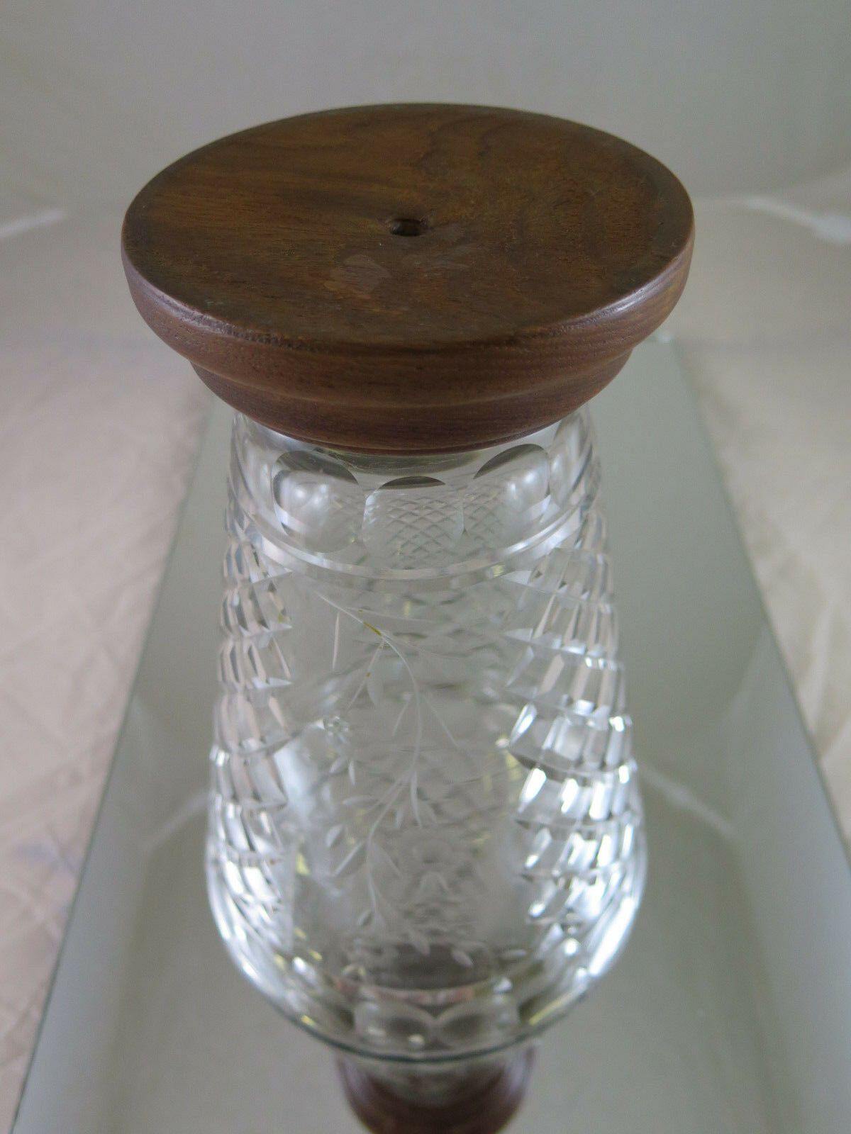 VASO IN VETRO CON BASE IN LEGNO PRIMO NOVECENTO VINTAGE CRYSTAL VASE R25 - Belbello Antiques