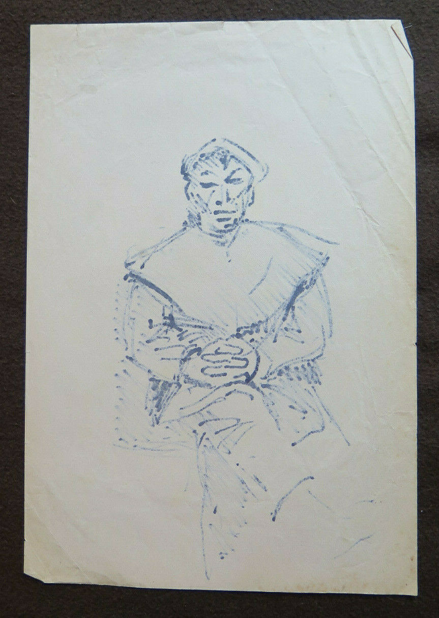 DRAWING ON PAPER SKETCH FIGURE MAN WORK PAINTER G. PANCALDI 31x21 cm P28.7