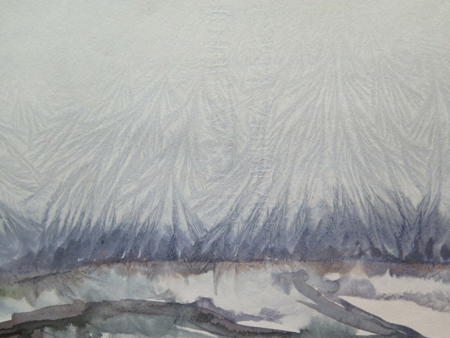 46x33 cm OLD WATERCOLOR ABSTRACT WINTER LANDSCAPE WITH MIXED TECHNIQUE P14