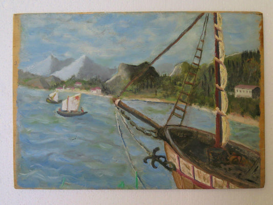 DOPPIO DIPINTO ANTICO PAESAGGIO MARE MARINA E CITTà GUSTO IMPRESSIONISTA p2 - Belbello Antiques