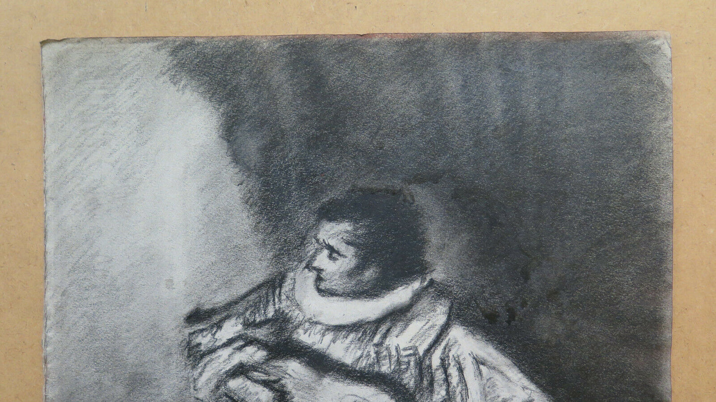 MUSIC FIGURE ANTIQUE CHARCOAL PAINTING PAINTER Pierre Duteurtre DUT BM53.1 