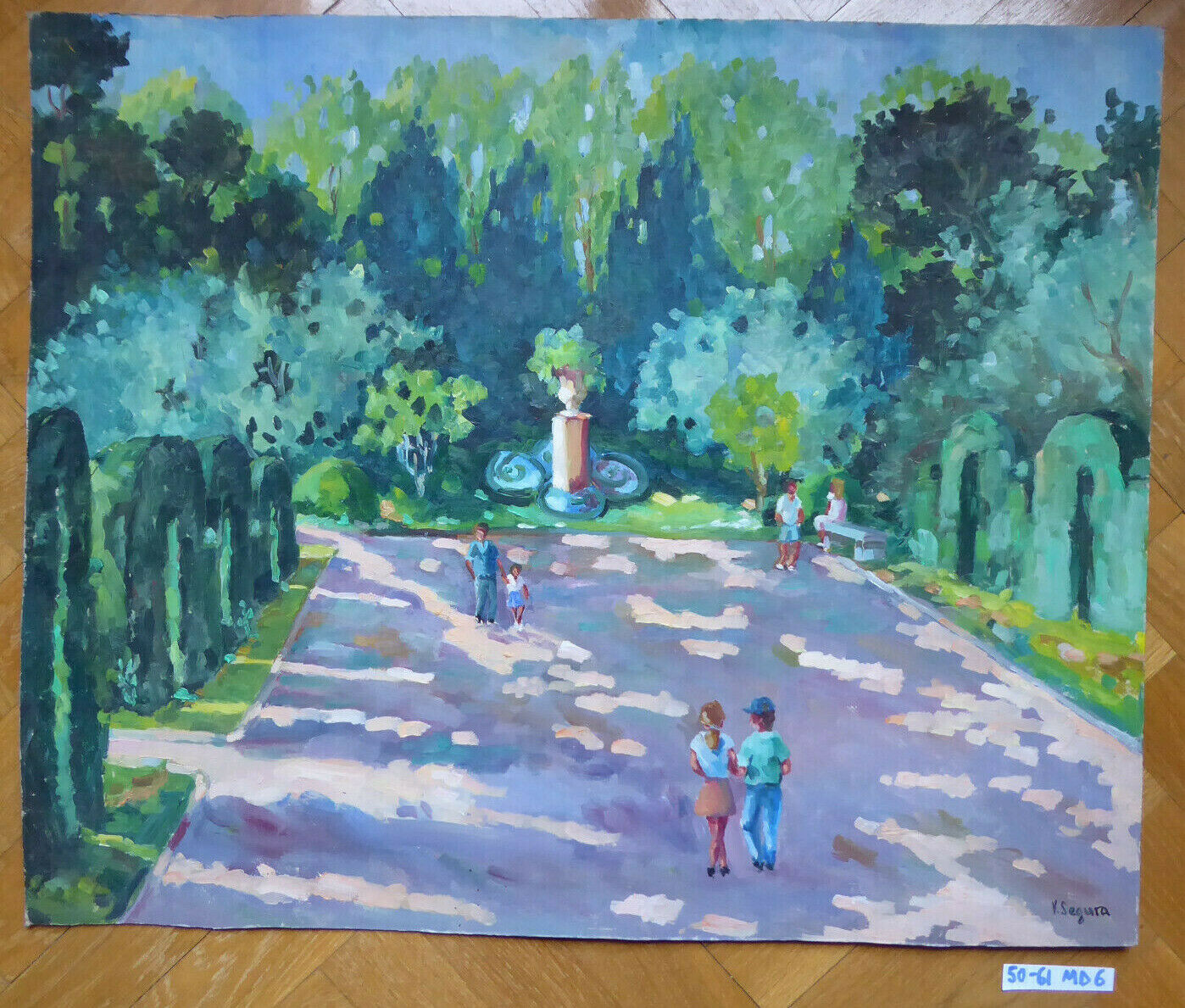 PARCO DEL RETIRO DI MADRID DIPINTO OLIO OPERA PITTORE SPAGNOLO V. SEGURA MD6 - Belbello Antiques