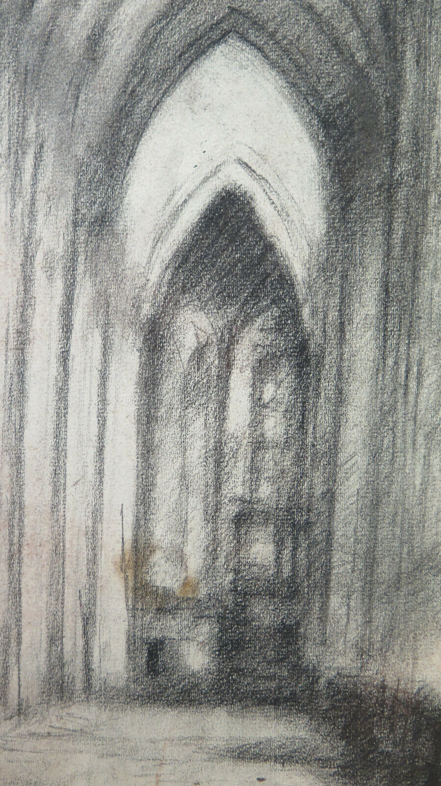 QUADRO DISEGNO ANTICO INTERNO CHIESA GOTICA Pierre Eugène Duteurtre DUT BM53.1