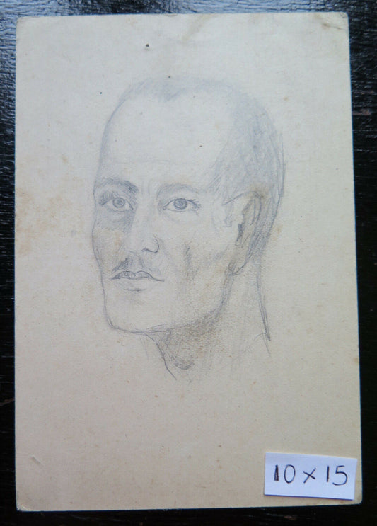 ANTIQUE DRAWING ON POSTCARD FRANCHISE REPUBLICAN FORCES MALE PORTRAIT P28