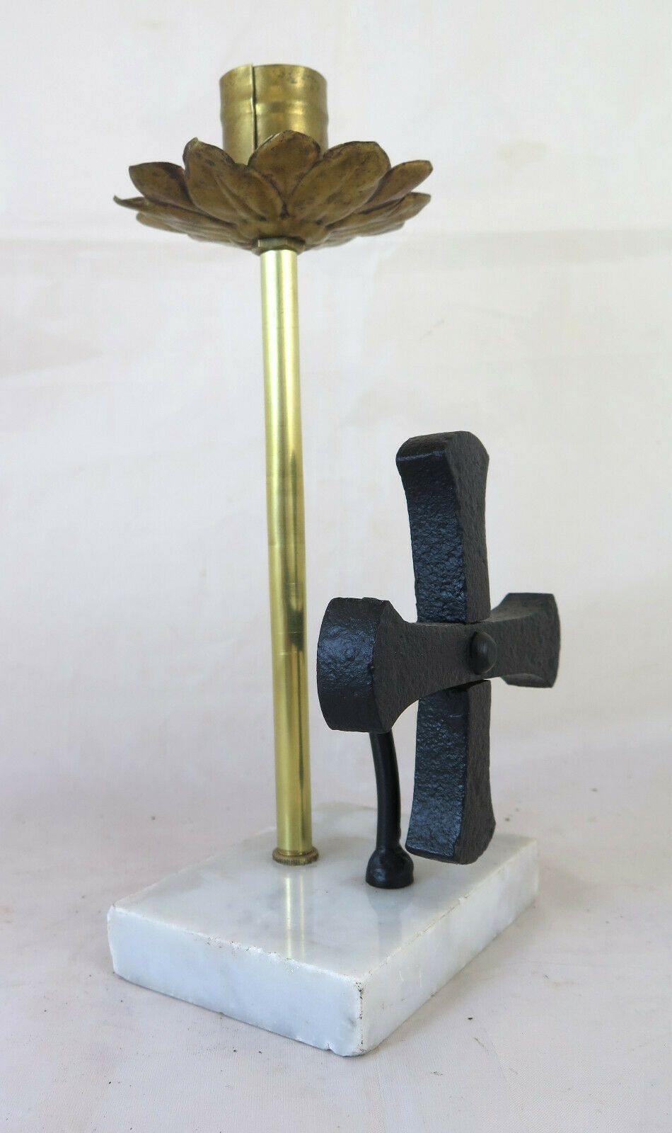 CANDELIERE CON CRICIFISSO VECCHIO PORTACENDELA CANDELABRO CROCE CRISTO CH8 - Belbello Antiques