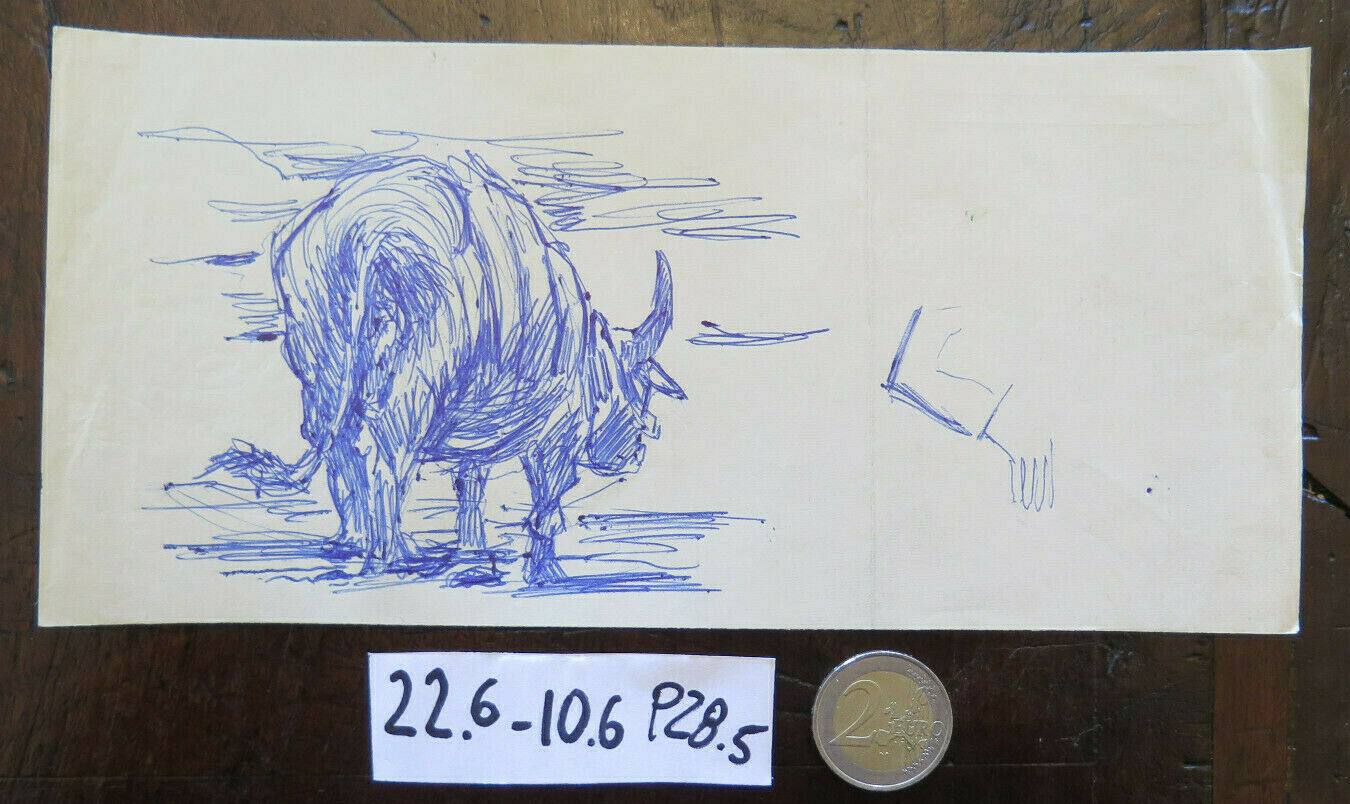 OLD SKETCH PREPARATORY STUDY DRAWING BULL ANIMALS AUTHOR PANCALDI P28.5