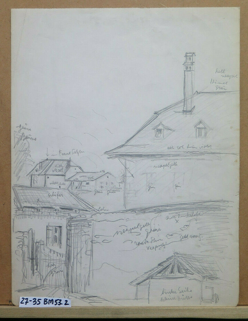 ANTIQUE DRAWING PREPARATORY SKETCH COUNTRY VIEW SWITZERLAND GERMANY BM53.2