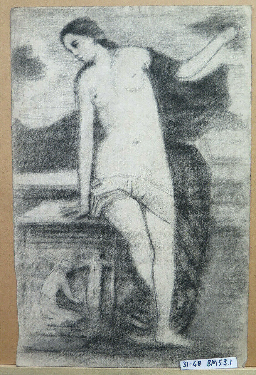 ANTIQUE DRAWING CLASSIC FEMALE NUDE PAINTER Pierre Duteurtre known as DUT BM53.1