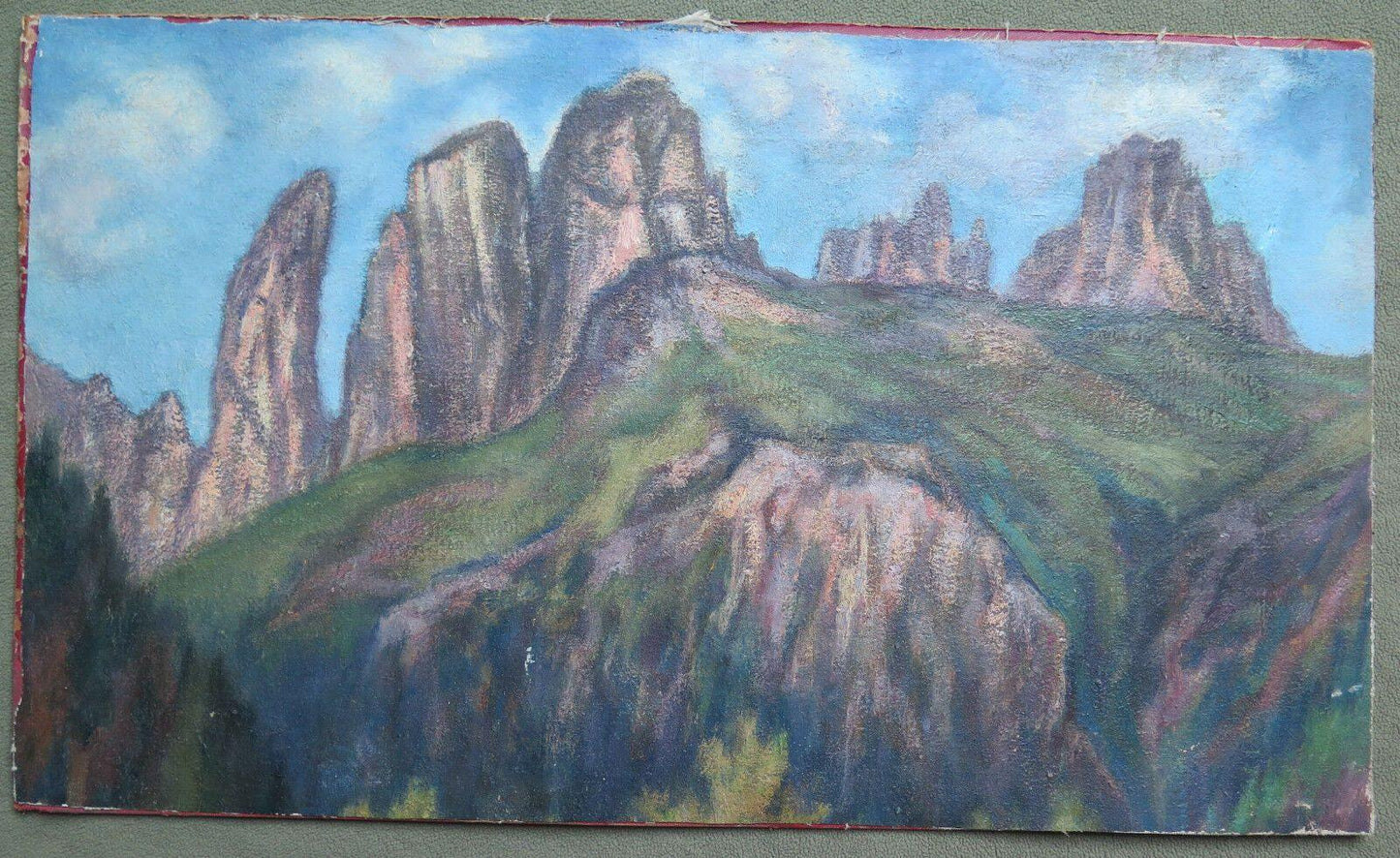 DIPINTO AD OLIO SU TAVOLA QUADRO PAESAGGIO DOLOMITI TRE CIME DI LAVAREDO p11 - Belbello Antiques