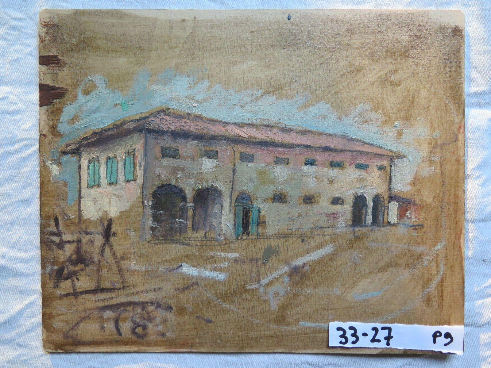 QUADRO ANTICO DIPINTO OLIO SU TAVOLA PAESAGGIO CON CASA DI CAMPAGNA ORIGINALE p9 - Belbello Antiques