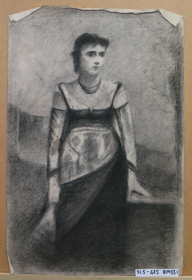 GRANDE DISEGNO ANTICO RITRATTO FIGURA DONNA ARTISTA Pierre Duteurtre DUT BM53.1