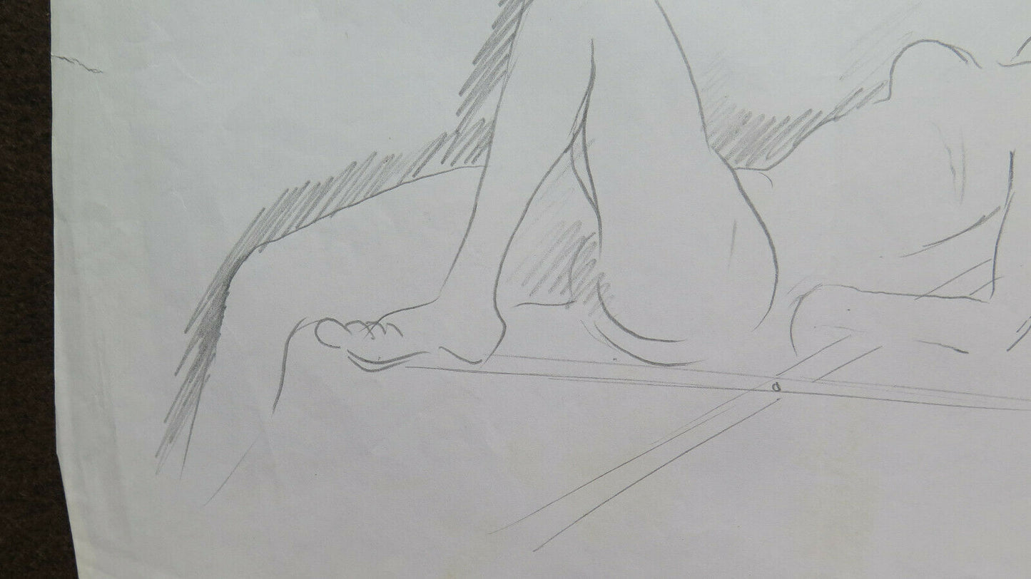 DISEGNO BOZZETTO DEL PITTORE MODENESE G. PANCALDI NUDO FEMMINILE SDRAIO P28.9 - Belbello Antiques