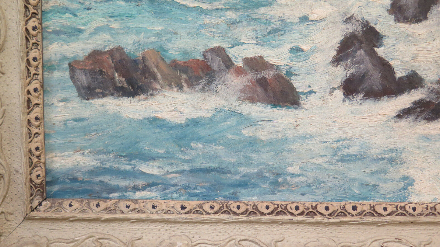 ANTIQUE OIL PAINTING MARINE LANDSCAPE SEA IMPRESSIONIST STYLE BM51