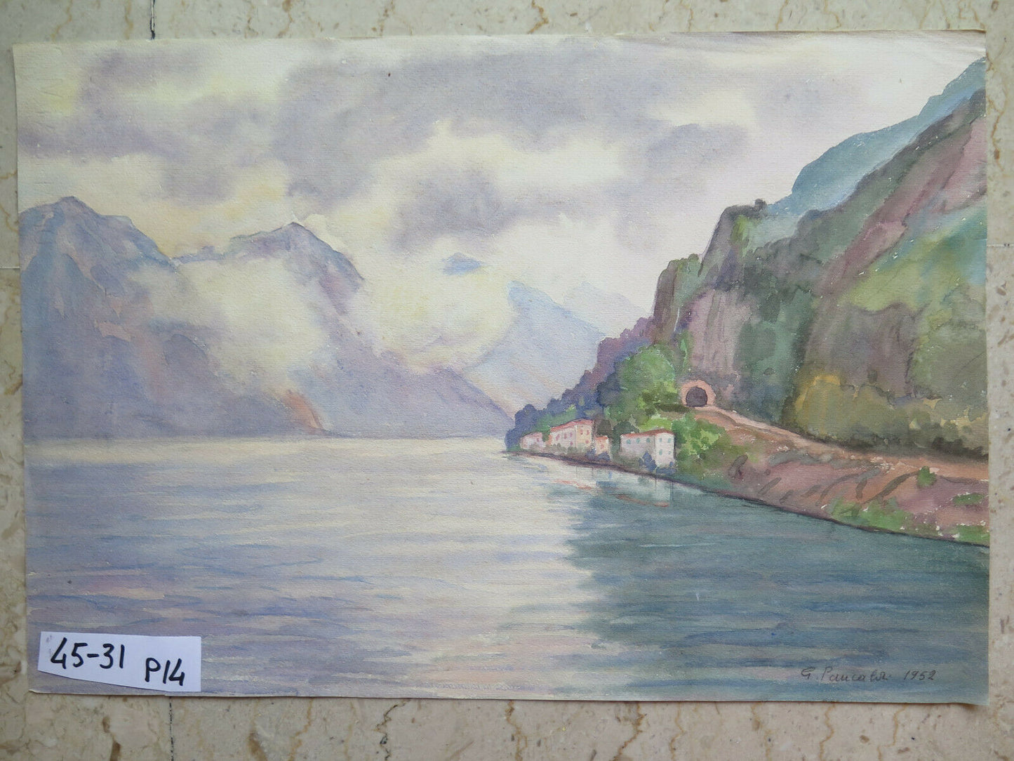 LAKE LANDSCAPE SIGNED DATED OLD PAINTING BY LOCAL PAINTER 45x31 cm P14