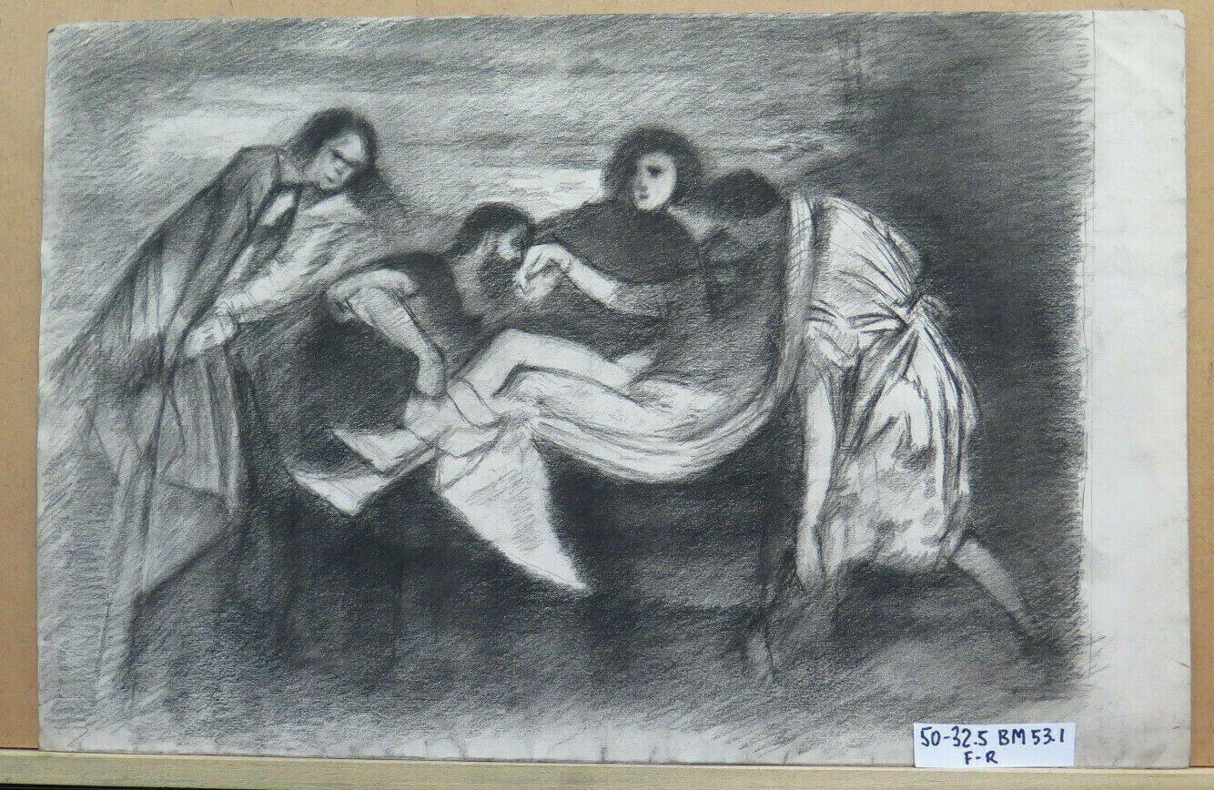 DOPPIO DISEGNO ANTICO DEPOSIZIONE GESÙ CARBONCINO Pierre Duteurtre DUT BM53.1 - Belbello Antiques