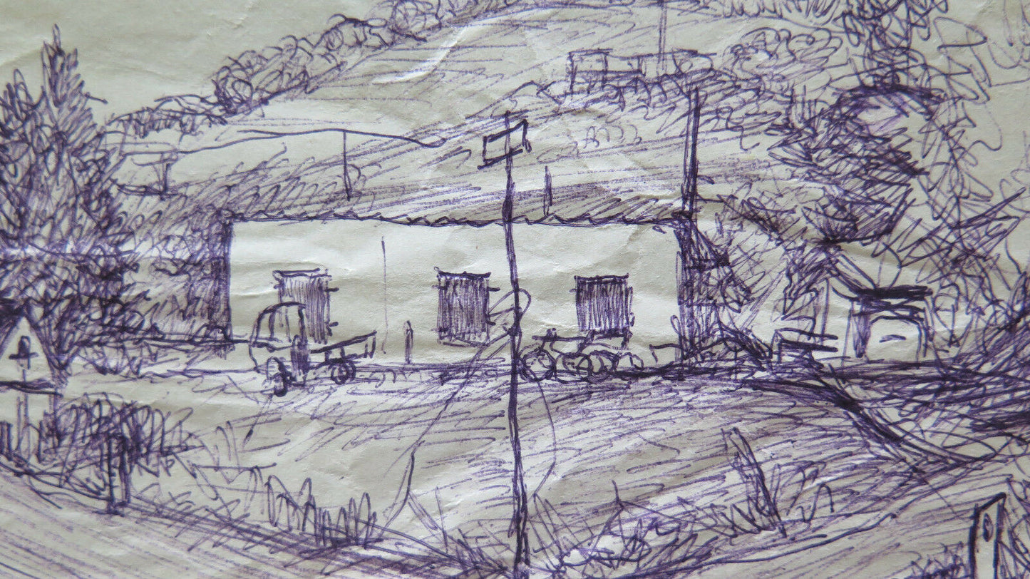 BOZZETTO ANTICO DISEGNO PENNA SU CARTA STUDIO PER PAESAGGIO DI CAMPAGNA P28.4