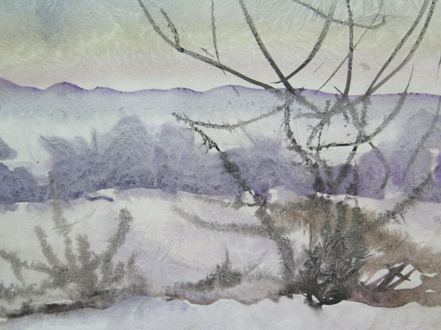 46x32 cm PAINTING WATERCOLOR ON TECHNICAL PAPER FROST WINTER LANDSCAPE P14