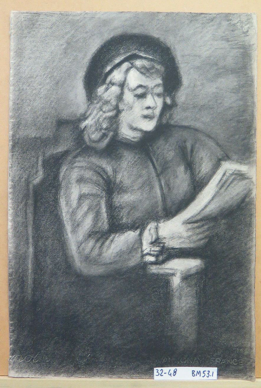 DONNA CHE LEGGE UN LIBRO GRANDE DISEGNO ANTICO DI Pierre Duteurtre DUT BM53.1