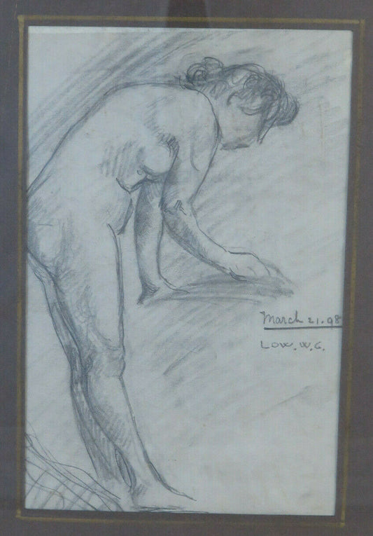 OLD PAINTING SKETCH SIGNED FEMALE NUDE PENCIL ON PAPER PAPER BM38