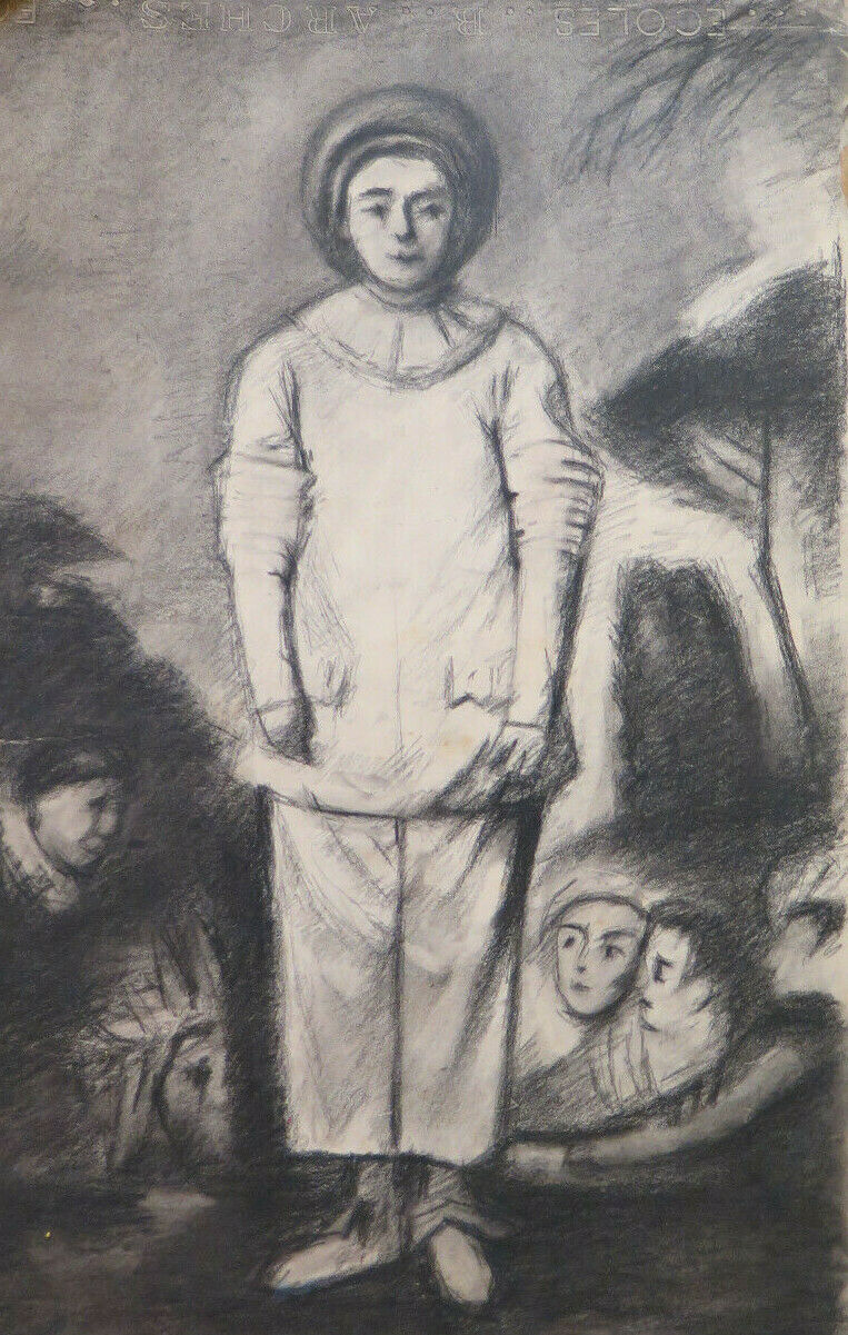 GRANDE DISEGNO ANTICO ISPIRATO WATTEAU PIERROT Pierre Duteurtre DUT BM53.1 F