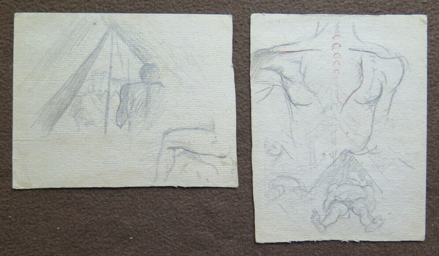 DUE ANTICHI DISEGNI BOZZETTI CON STUDIO PER CORPO UMANO ANNI '40 DISEGNO P28.6