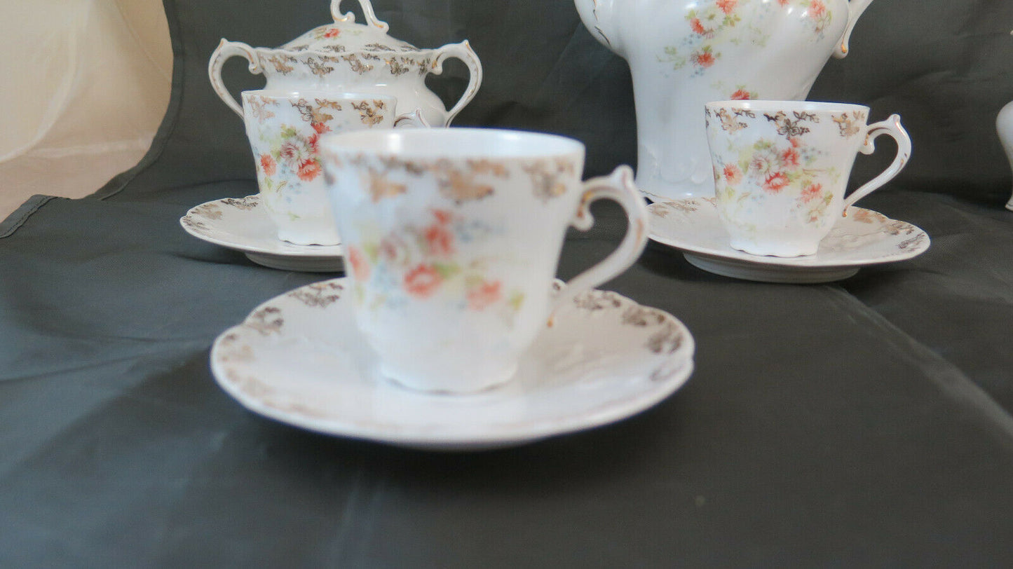 ANTIQUE COFFEE SERVICE WEIMAR GERMANY CUPS SAUCERS SUGAR BOWL BM48 