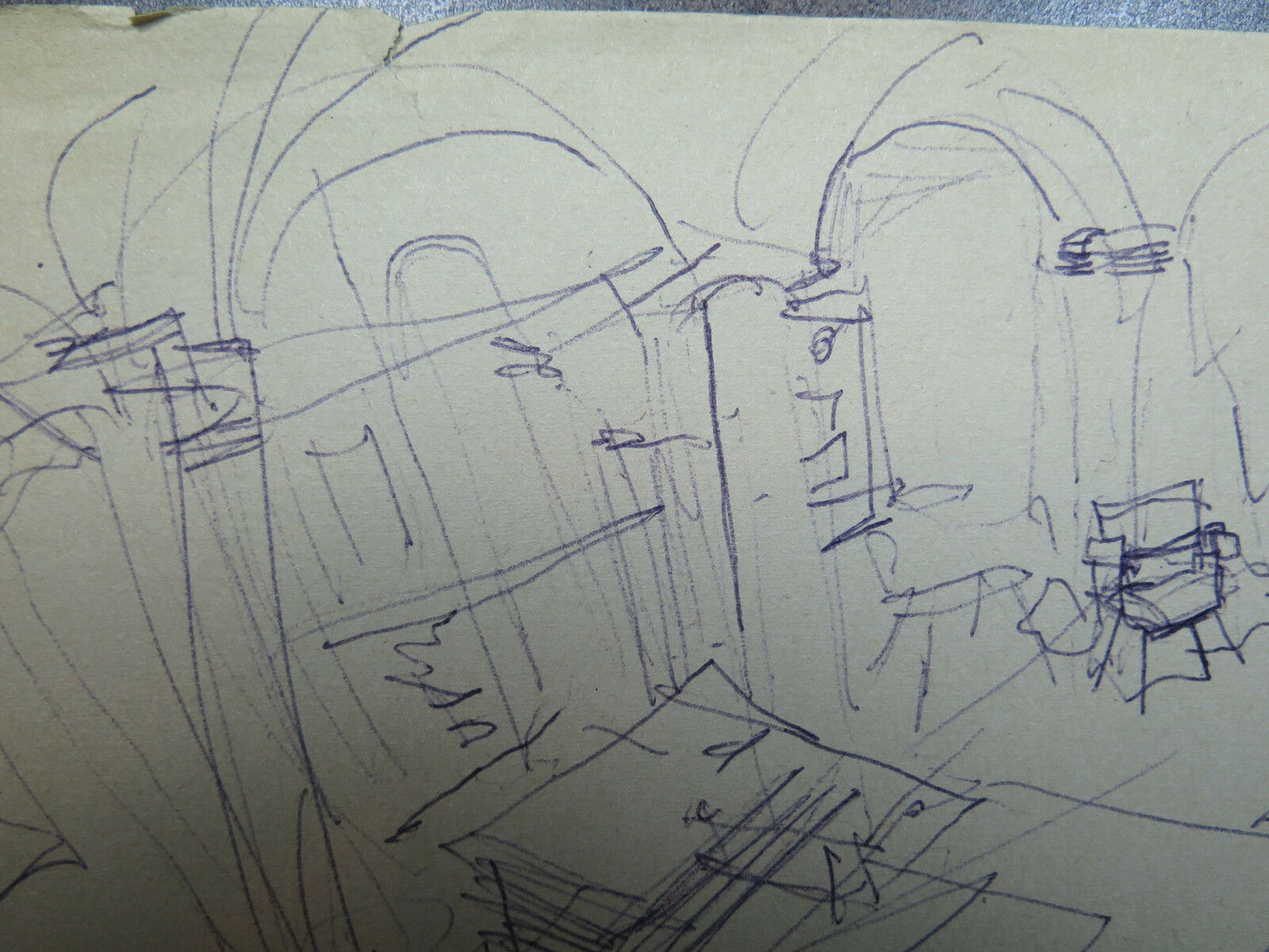 ANCIENT PREPARATORY SKETCH IN PEN ON PAPER HOUSE INTERIOR 1950s P28