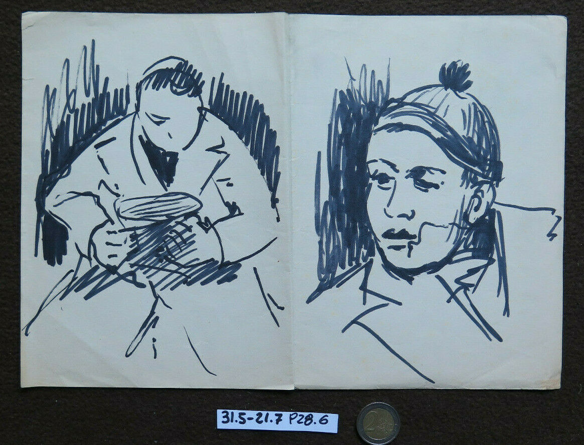 VECCHIO DISEGNO BOZZETTO STUDIO PER RITRATTO MASCHILE VOLTI UMANI VINTAGE P28.6