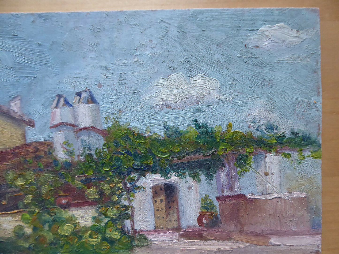 OLD PAINTING SIGNED OIL PAINTING VIEW OF La Parra SPAIN Badajoz MD1 