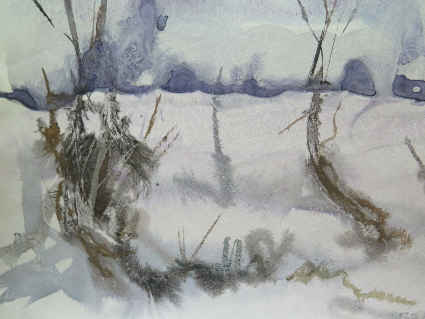 50x36 cm PAINTING WINTER LANDSCAPE VINTAGE PAINTING WATERCOLOR FROST TECHNIQUE P14