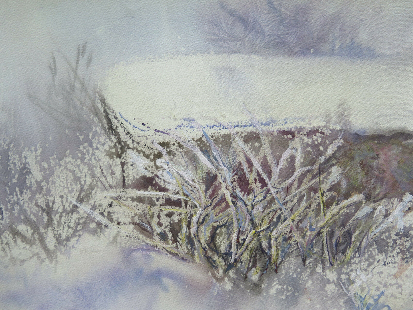 WATERCOLOR PAINTING PAINTED WITH THE FROST TECHNIQUE WINTER LANDSCAPE 36x50 cm P14