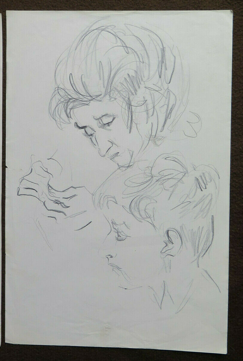 THREE DRAWINGS STUDY PORTRAITS OF HUMAN FACES ON PAPER SKETCH SKETCH ART P28.8