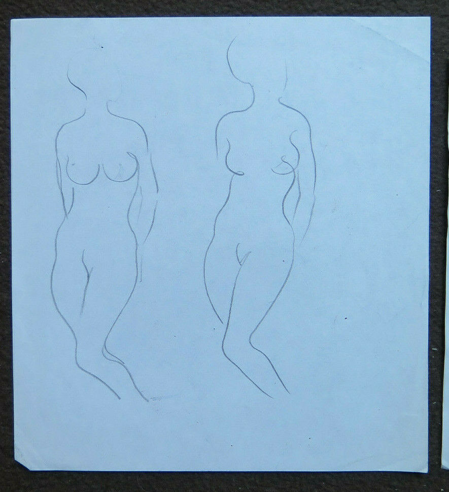 TWO OLD DRAWINGS SKETCHES STUDY NUDE FEMALE PORTRAIT PENCIL ON PAPER P28.6