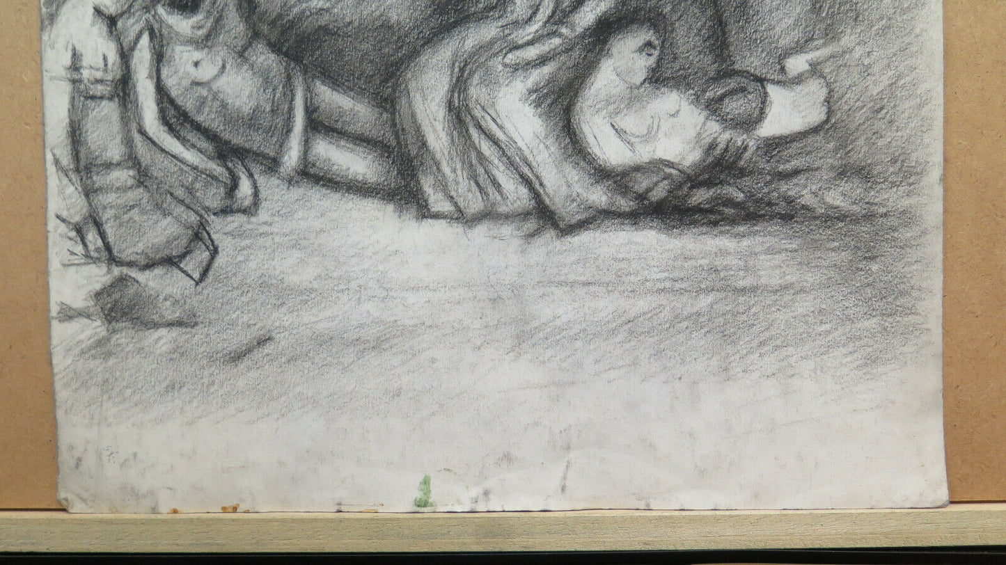 DISEGNO ANTICO FIGURE ANIMALI OPERA ARTISTA FRANCESE Pierre Duteurtre DUT BM53.1