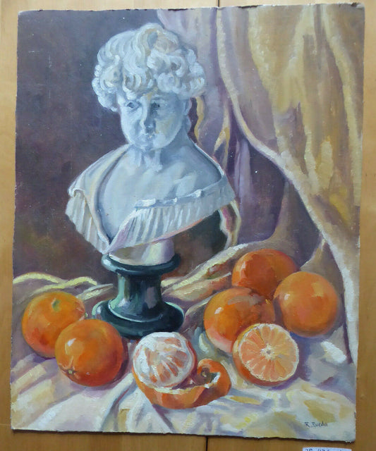 OLD OIL PAINTING SIGNED RUEDA SPANISH PAINTER DREAMY STILL LIFE MD3 