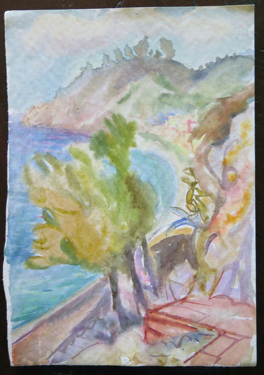 SEA LANDSCAPE PAINTED IN WATERCOLOR ON PAPER WORK BY THE PAINTER G. PANCALDI P14