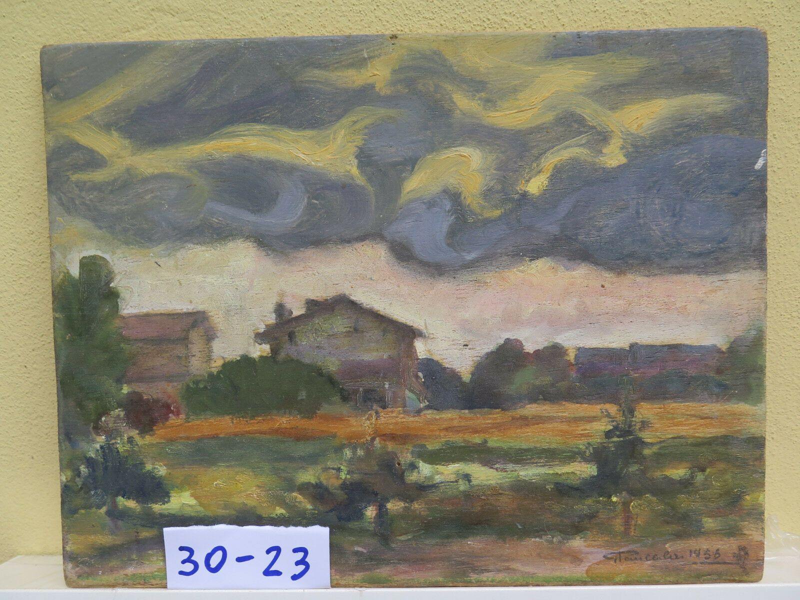 QUADRO MODERNO EPOCA 900 FIRMATO PAESAGGIO DI CAMPAGNA DIPINTO OLIO SU TAVOLA - Belbello Antiques