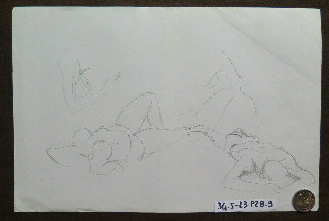 VECCHIO DISEGNO ANNI '60 BOZZETTO SCHIZZO CON NUDI AUTORE G. PANCALDI P28.9 - Belbello Antiques